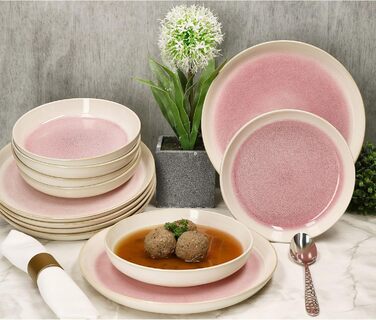 MamboCat Tafelservice Paris: 12 предметів, кремово-рожевий, керамічний посуд для 6 осіб (6 тарілок суп 400мл + 6 тарілок для їжі)