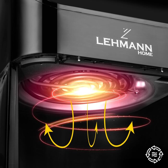 Фритюрниця повітряна LEHMANN з 2 камерами, 2400 Вт, AirFryer XXL, 12 програм, до 200°C, WiFi, 8л, чорний колір, з оглядовим вікном