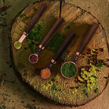 Measuring Cup and Spoon Set, Rose Gold Measuring Cups and Spoons, Stainless Steel Measuring Cups with Wooden Handle, Metal Measuring Cup Set for Cooking, Baking, 8 Pieces