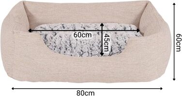 Lionto Dog Cuddler with fluffy reversible cushion, cozy pet bed in heathered design with deep entry for dogs & cats of all sizes, 80x60 cm, soft dog bed, beige