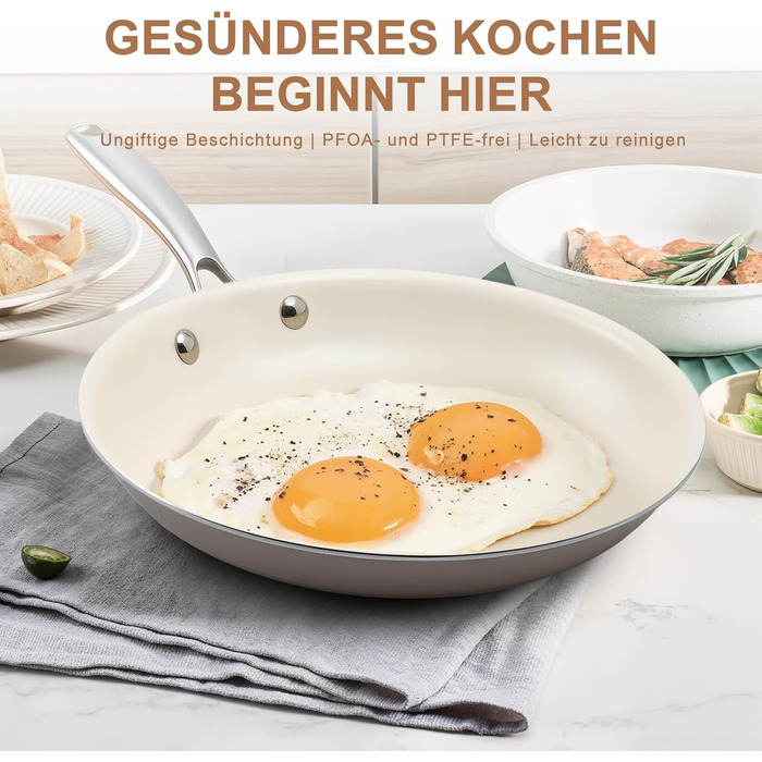 Пательня керамічна 24 см з антипригарним покриттям, індукція, духовка, посудомийка, без PFAS, PFOA, PTFE, алюміній з ручкою з нержавіючої сталі