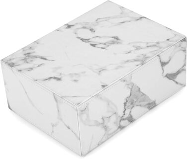 BSTKEY Tissue Box Rectangular Faux Leather Tissue Box with Remote Control (White Marble)