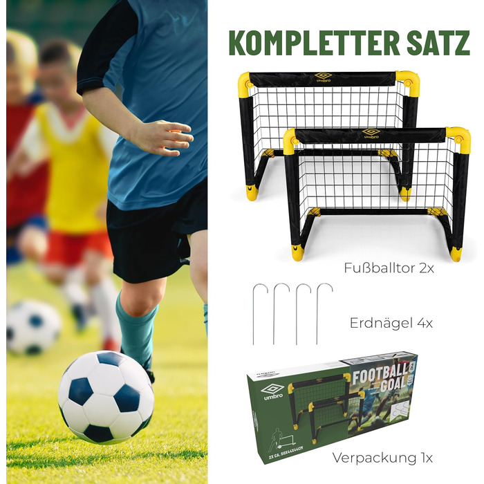 Ворота для футболу Umbro 50x44x44 см - Комплект 2 шт. - Складні, для дітей, для тренувань, металеві, чорно-жовті