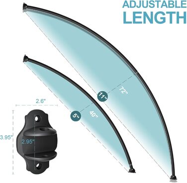 Вигнута регульована штанга для душової завіси, 101,6–182,9 см, нержавіюча сталь, розширювана, алюміній, кругла, міцна, для ванної/душу, чорна, монтаж з свердлінням, 40-72 дюйми, чорний