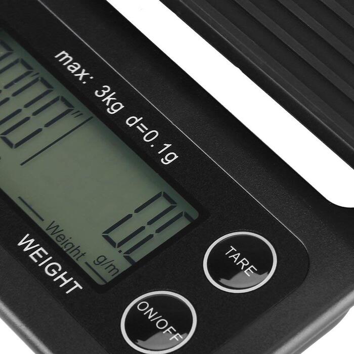 Кухонні ваги цифрові 3 кг/0,1 г з LCD дисплеєм, функцією тарування та таймером, чорного кольору.