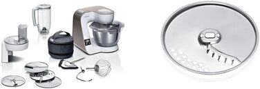 Bosch Kitchen Machine Series 4 MUM5XW20, 3.9 L Stainless Steel Bowl & French Fry Cutter MUZ45PS1, Reversible Disc White / Champagne 2 Accessories Bundle with Disc