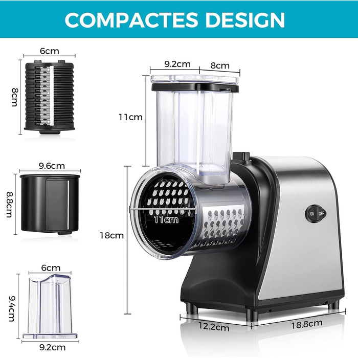 Електричний овочевий слайсер COOCHEER з нержавіючої сталі, тертка для сиру та овочів, багатофункціональний подрібнювач з 5 лезами для картоплі, моркви, цибулі