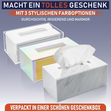 Acrylic tissue box, transparent, for tissues, napkins, dryer sheets - perfect cover for bathroom, desk, countertop, bedside table (Rectangular, Iridescent)