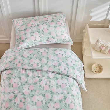 Комплект постільної білизни для дитячого ліжечка, зелений квітковий принт, 120x150 см. М'який двосторонній комплект з ковдрою та подушкою для дівчинки