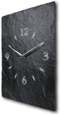 Designer wall clock made of stone (ceramic), size approximately 35x25cm with a whisper-quiet movement (slate look black, quiet radio-controlled movement)