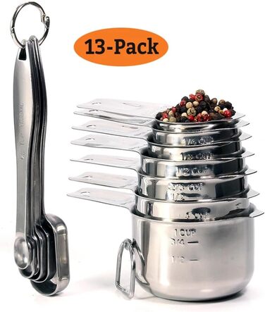 Measuring Spoon Set - Set of measuring cups and spoons – Premium measuring cups and spoons made of stainless steel for dry and liquid ingredients (Color : E)
