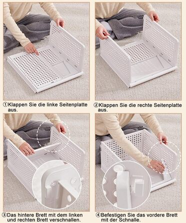 5 Foldable Plastic Storage Boxes, Drawer Box, Stackable Closet Organizer, Shelf Storage Box, Shelf Baskets Closet, Stackable Drawer Storage Boxes, for Kitchen Bedroom, White (5 Pcs XL)