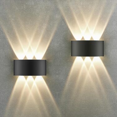LED-стінні світильники Oraymin 2 шт., IP65, 6W, 6 джерел світла, 3000K, для дому та вулиці, з алюмінію, тепле біле світло, чорний колір