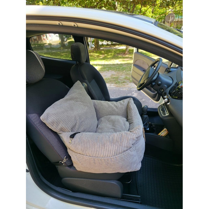 Автоматичний лежак для собак у машину з іменем, бежевий, 60x60x30 см