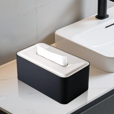Стильна коробочка для серветок KINGFOM з PU шкіри - для офісу, авто, дому (чорний)