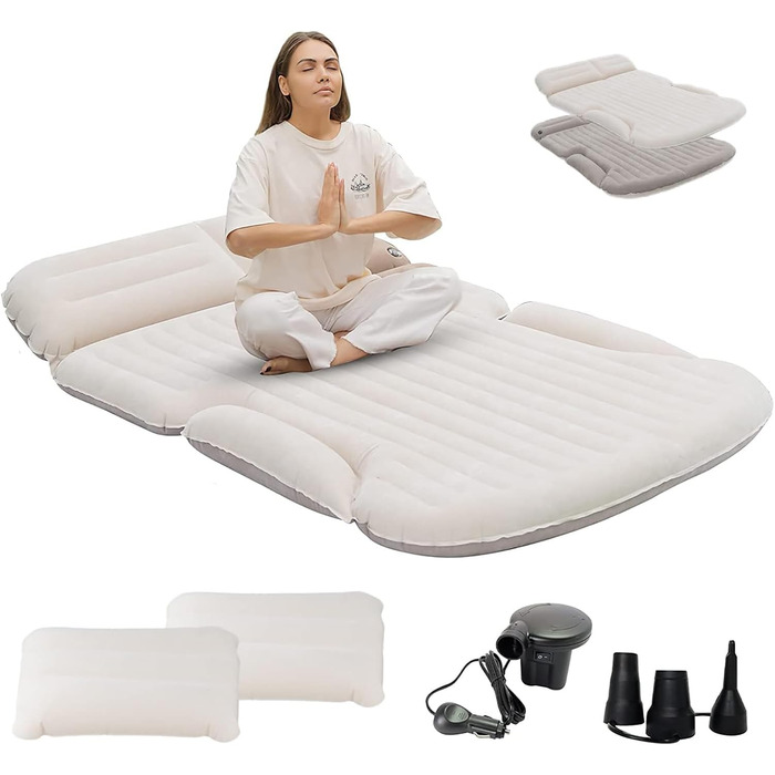 KMZ Automatic Car Mattress, 2 Pillow Car Air Mattress, Double-Sided Thickened Flocked Auto Mattress, Inflatable Car Bed for Trunk Rear Seat