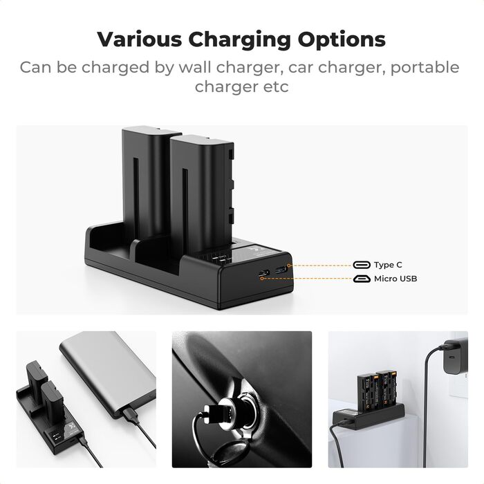 Акумулятори K&F CONCEPT NP-F550 2600mAh (2 шт.) + LED-зарядний пристрій (сумісні з Sony NP-F550)