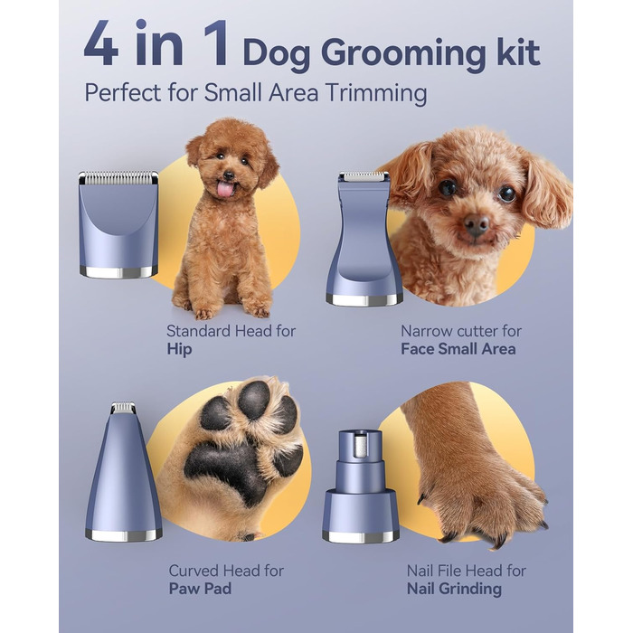 Набір для догляду за шерстю собак Oneisall 4-в-1: триммер, шліфувальник нігтів, IPX7, бездротовий, для собак та котів