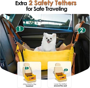 Small & Medium Dog Car Seat - Portable Pet Carrier with Extendable Bed, Washable Travel Dog Bed with Storage Pockets & Safety Belt - Green