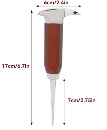 1 x 17 cm ice pick for bar, stainless steel and wood, Japanese style, ice pick, ice pick for freezer, kitchen, picnic, camping (U77-1)