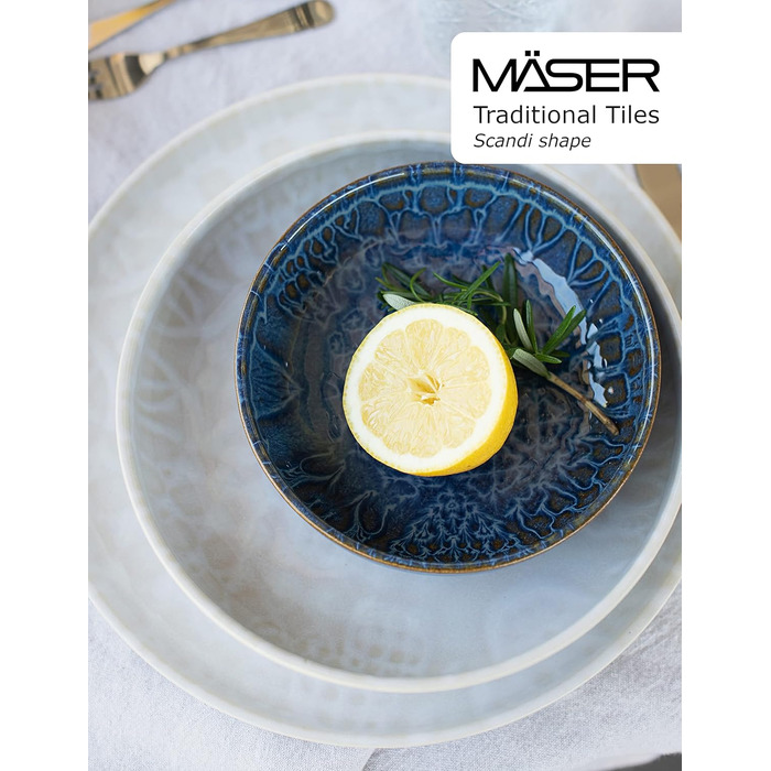 Набір посуду MÄSER Serie Tiles Modernes Vintage для 2 осіб (8 предметів) – кераміка, блакитний, скандинавський стиль