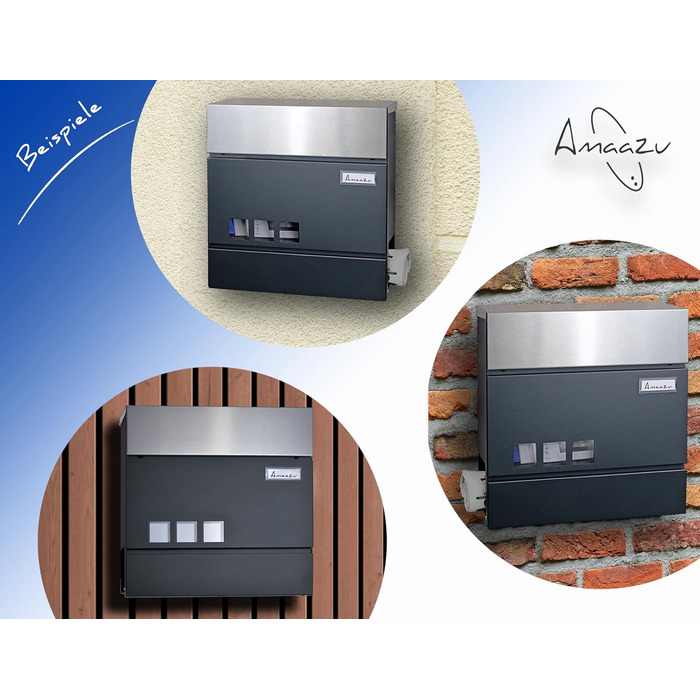 Поштовий ящик антрацит з нержавіючої сталі, з вікном та табличкою для імені, відділення для газет, замок з 2 ключами, настінний поштовий ящик RAL 7016, великий розмір