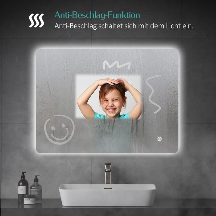 Дзеркало для ванної кімнати EMKE з підсвічуванням 50x70 см, антизапар, 3 кольори світла, диммування, сенсорне управління, функція пам'яті та автоматичне вимкнення через 3 години