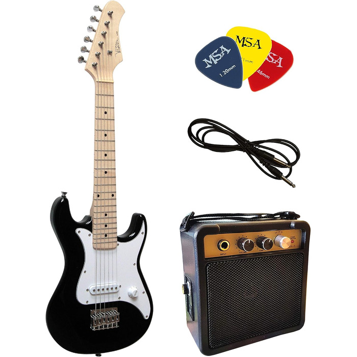 Електрогітара Kinder E Gitarre Junior - комплект з підсилювачем 5W, 3 пліка, кабель, чорний