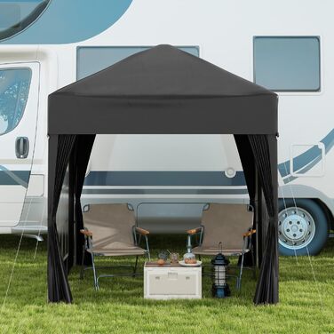 Outsunny 2x2m (6.5x6.5ft) Waterproof Pavilion, Pop-up Folding Canopy with 4 Side Walls, Drainage Holes in Windows, Foldable Party Tent UV 30+, Garden Tent with Carry Bag, Garden Pavilion for Patio, White (Black)