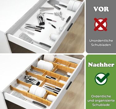 ABSOFINE Adjustable Drawer Dividers (43-56CM), 6 Pack Drawer Organizers with Inserts, Stackable Non-Slip Drawer Dividers for Kitchen, Closet, Dresser, Office, Bedroom