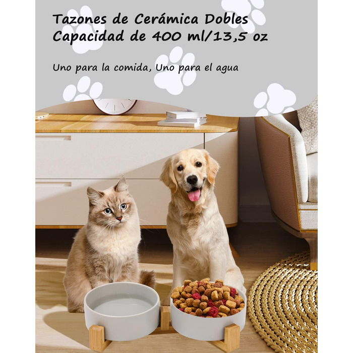 Миска для корму для собак і котів з кераміки з бамбуковим підставкою та антиковзним килимком (400 мл, 2 шт., зелений/сірий)