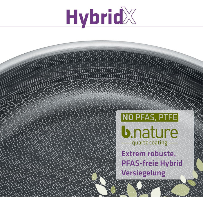 Сковорода Berndes HybridX 28 см індукційна з антипригарним покриттям b.nature Quartz - нержавіюча сталь, швидке нагрівання, без PFAS