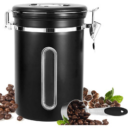 Контейнер для кави Royouzi, 1.8л, нержавіюча сталь, з ложкою, вакуумний, чорний