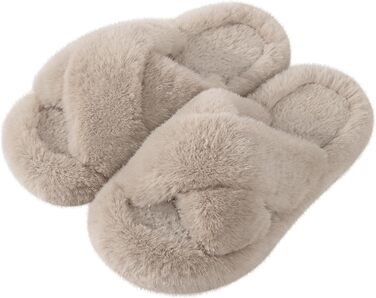 Жіночі тапочки з хутром, теплі та антиковзні - для дому та вулиці, розмір 38/39 EU, колір: кремовий