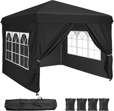 YITAHOME Outdoor Pop-Up Gazebo with Sides, Folding Gazebo, Waterproof Folding Garden Gazebo for All Seasons, Camping Gazebo, Anti-UV with Free Adjustable Height for Parties, Markets (Black, 2.5 x 2.5 m)