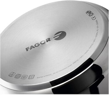 Скороварка Fagor Rapid Xpress 4 л, індукційна, нержавіюча сталь 18/10, для всіх типів плит, 2 рівні тиску, 5 систем безпеки