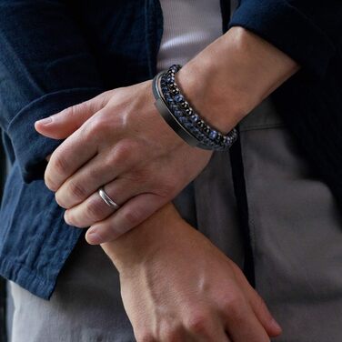 Чоловічий шкіряний браслет Casisto Lederarmband з гравіюванням, плетінка, магнітний замок (21 см, синьо-чорний)