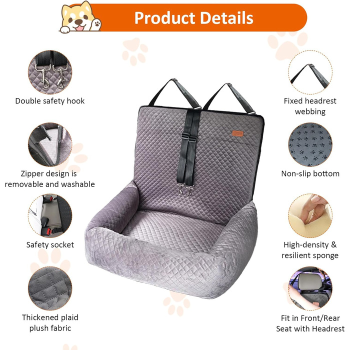 Автокрісло для собак JAOGAUS: безпечний та зручний автотранспортний аксесуар для середніх та великих собак. З безпечним ременем, з якісного короткого плюшу, легко миється.