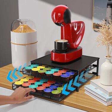 Тримач для капсул кави Sysyly для Dolce Gusto, органайзер на 72 капсули, металева висувна шухляда, чорний.