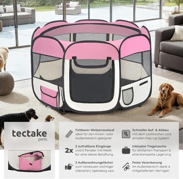 Тектейк® вольєр для цуценят, вольєр для тварин, вигульне місце для собак, котів, кроликів, вигул, вольєр для дому або кемпінгу - загородження для собак, ґрати для собак, вольєр для вигулу, вольєр для дрібних тварин - рожевий
