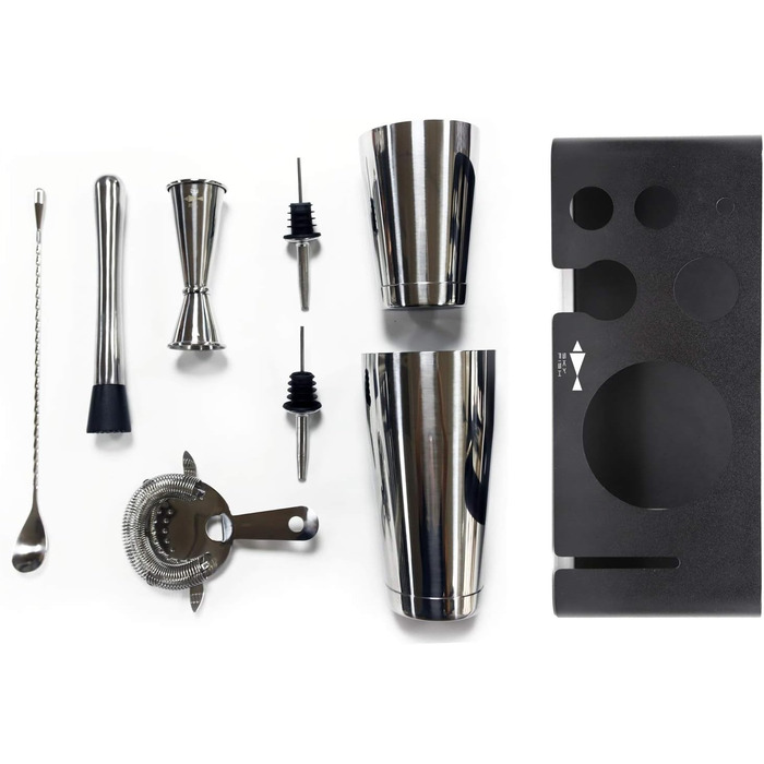 Sky Fish Cocktail Set, 8-Piece Bar Accessory Set with Stainless Steel Stand, Perfect Home Bartending and Martini Cocktail Shaker Set.