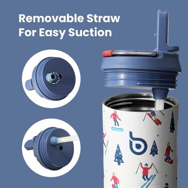 BOTTLE BOTTLE Insulated Stainless Steel Water Bottle 750 ml with Straw, Lid & Handle – Leak-Proof, BPA-Free, Double-Walled – Ideal Water Bottle for Sports, Travel & Fitness (Green) (Skiing)