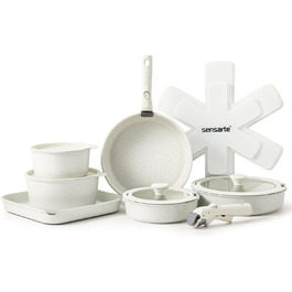 SENSARTE 17-Piece Cookware Set - Nonstick Pots and Pans with Removable Handles - Induction, Dishwasher & Oven Safe - Healthy RV Cookware Set