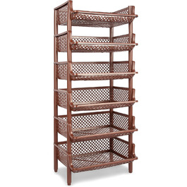 Plastic shelving unit, stackable/expandable plug-in system as a stacking shelf, 6 shelf elements in (Brown)