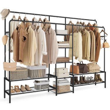 SONGMICS Стійка для одягу, відкрита шафа, вішалка для одягу з 7 полицями, металевий каркас, перекладина для одягу, для спальні, вітальні, передпокою, HSR182B01 (Чорний, 195 см)