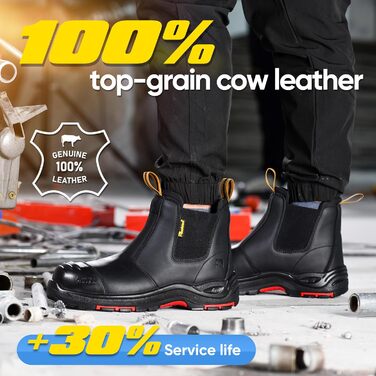 Черевики робочі S3 для чоловіків та жінок, M-8025NB, захисне взуття, шкіряні, водонепроникні, дихаючі, легкі, зручні, композитний захист пальців, антипрокольна підошва, S1P (Чорний, 38 EU)