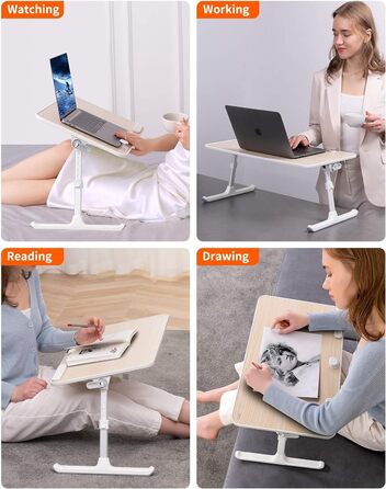 Приставний столик SAIJI для ноутбука з регулюванням висоти, 5 рівнів, складаний, для дивану/підлоги, 52*30 см, теак, 60*33 см