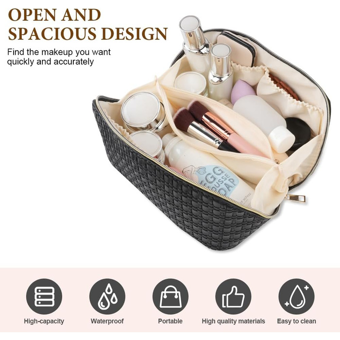 Косметичка для подорожей, PU шкіра, велика місткість, водонепроникна, чорна з геометричним візерунком