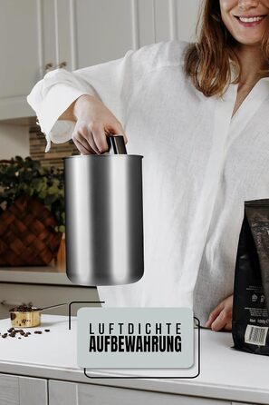 Контейнер для кави KC Kitchen & Co. на 1 кг з нержавіючої сталі, герметичний, з вакуумним клапаном, 2800 мл, сріблястий