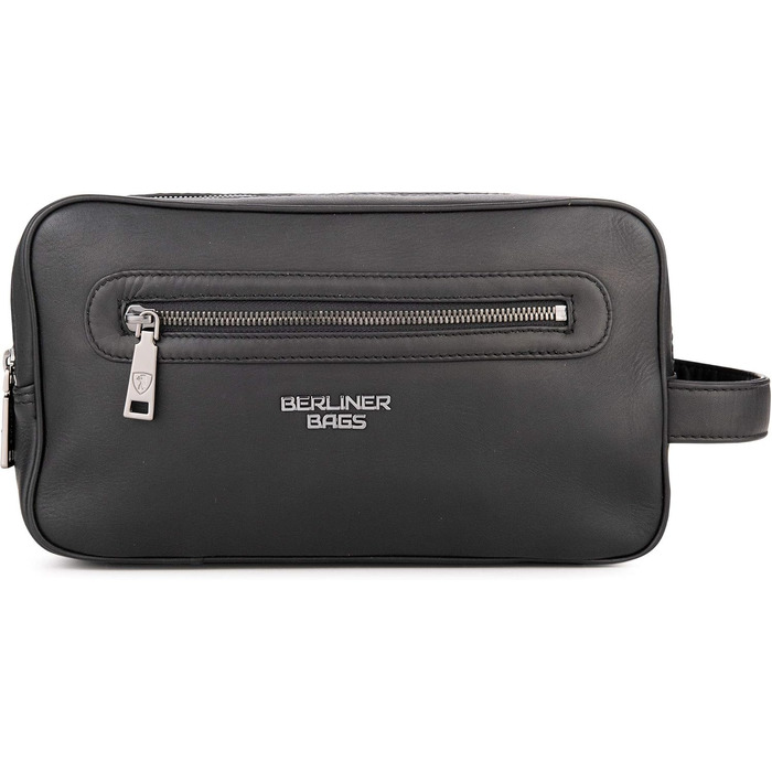 Шкіряна косметичка для подорожей Berliner Bags Premium Kulturbeutel Max, велика сумка для гігієнічних засобів з 2 відділеннями, унісекс, чорна